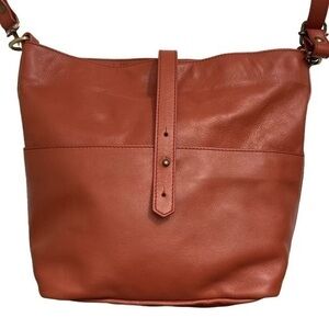 Garnet hill made in Italy orangey red brown leather bucket crossbody bag